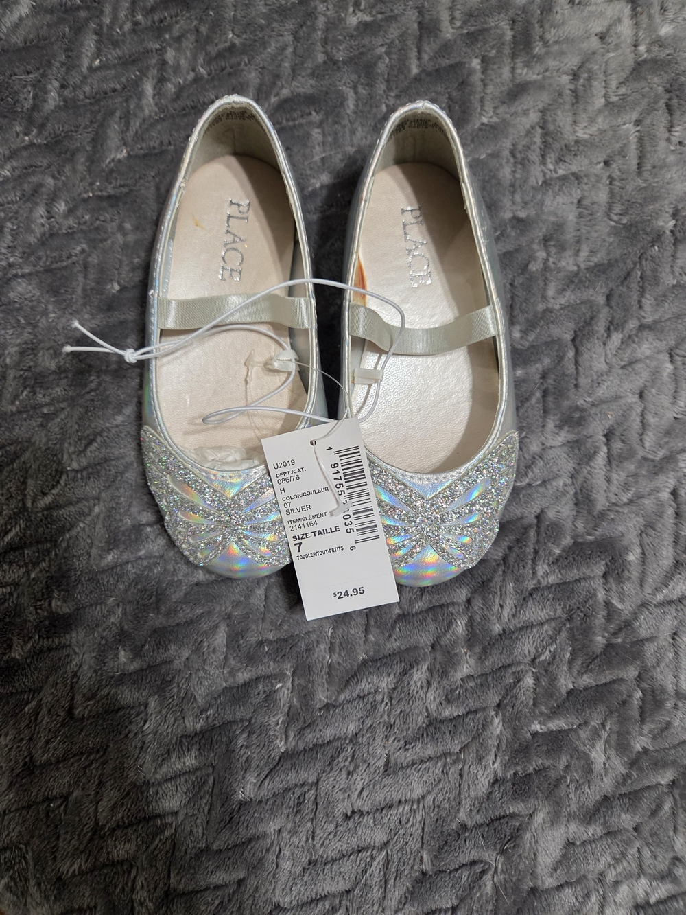 The Children's Place Holographic Silver Glitter Ballet Flats